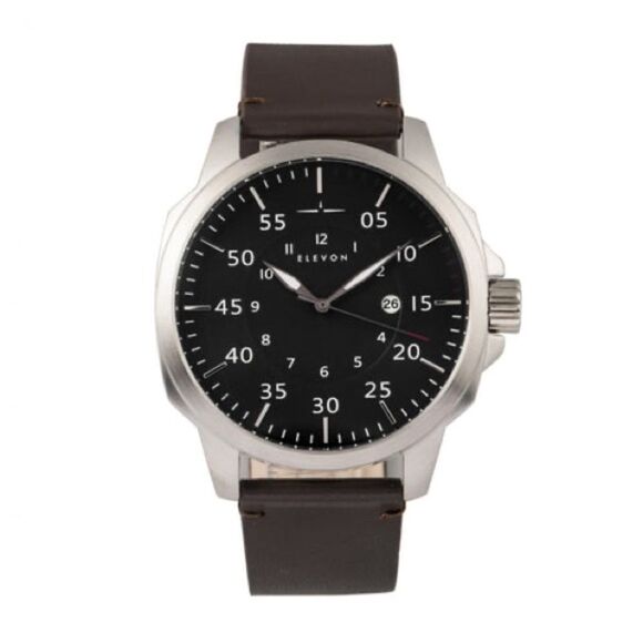 NWB Elevon Hughes Silver Brown Watch Leather Band - Picture 1 of 7